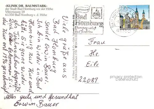 AK / Ansichtskarte Bad Homburg Klinik Baumstark Kat. Bad Homburg v.d. Hoehe