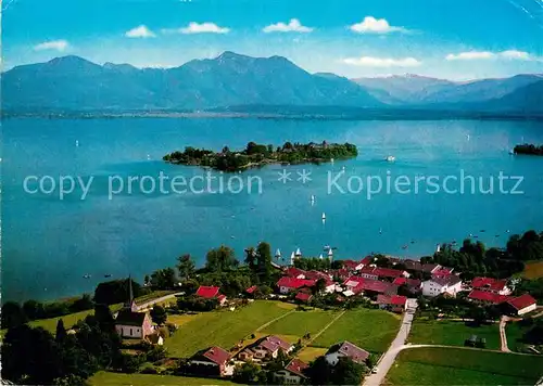 AK / Ansichtskarte Gstadt Chiemsee Fliegeraufnahme Fraueninsel Hochfelln Hochgern Kat. Gstadt a.Chiemsee