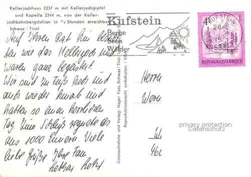AK / Ansichtskarte Kufstein Tirol Kellerjochhaus Kellerjochgipfel Kapelle Kat. Kufstein