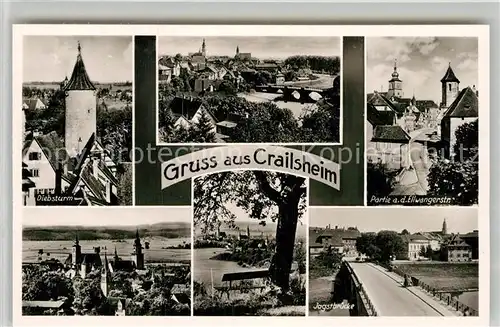 AK / Ansichtskarte Crailsheim Diebsturm Gesamtansicht Jagstbruecke Ellwangerstrasse Kat. Crailsheim