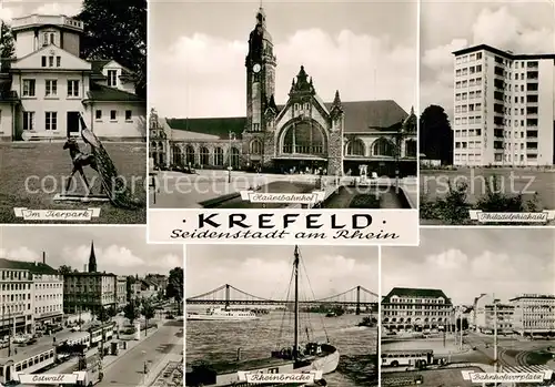 AK / Ansichtskarte Krefeld Tierpark Skulptur Ostwall Strassenbahn Hauptbahnhof Rheinbruecke Bahnhofsvorplatz Kat. Krefeld