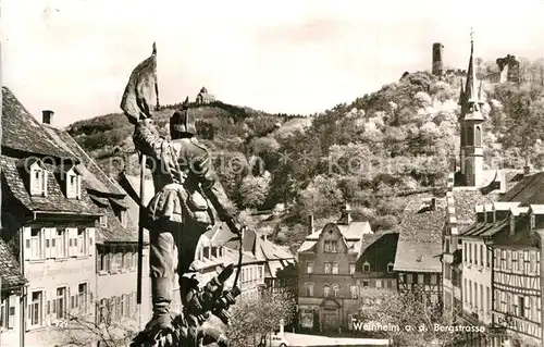 AK / Ansichtskarte Weinheim Bergstrasse Ortsmotiv mit Kirche und Burgen Statue Kat. Weinheim