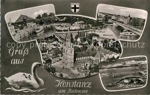 AK / Ansichtskarte Konstanz Bodensee Hafen Basilika Rhein Bruecke Insel Mainau Fliegeraufnahme Kat. Konstanz