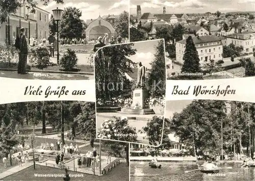 AK / Ansichtskarte Bad Woerishofen Kurhaus Wassertretplatz Kurpark Ortsansicht mit Kirchen Waldsee Kneipp Denkmal Kat. Bad Woerishofen