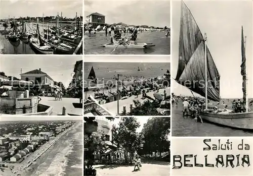 AK / Ansichtskarte Bellaria Fischereihafen Strandleben Tretboot Segelboot Promenade Fliegeraufnahme Kat. Rimini