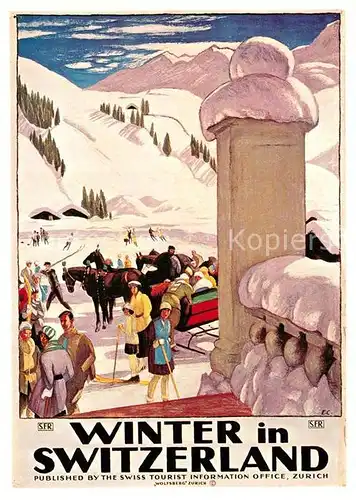 AK / Ansichtskarte Pferdeschlitten Emile Cardinaux Plakat Verkehrszentrale Schweiz 1921