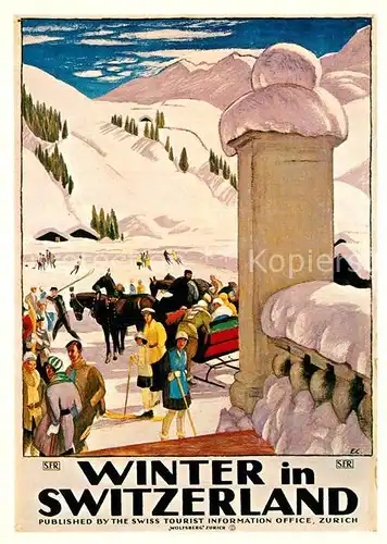 AK / Ansichtskarte Pferdeschlitten Emile Cardinaux Plakat Verkehrszentrale Schweiz 1921