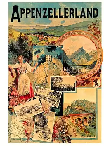 AK / Ansichtskarte Kuenstlerkarte M. Annen Plakat Verkehrsvereine Appenzellerland 1908 Kat. Kuenstlerkarte