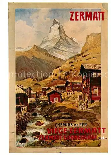 AK / Ansichtskarte Eisenbahn Visp Zermatt Bahn Zermatt Gornergrat Bahn 1898 Plakat A. Reckziegel Kat. Eisenbahn