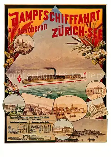 AK / Ansichtskarte Dampfer Seitenrad Plakat Dampfschiffahrt Zuerichsee Sommer Fahrplan 1897  Kat. Schiffe