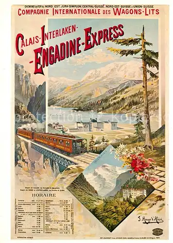 AK / Ansichtskarte Eisenbahn Plakat fuer Wagons Lits 1895 F. Hugo d Alesi Calais Interlaken  Kat. Eisenbahn