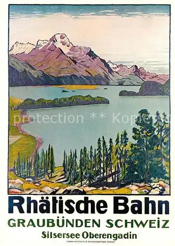 AK / Ansichtskarte Rhaetische Bahn Emile Cardinaux Plakat 1916 Graubuenden Schweiz Silsersee Oberengadin  Kat. Eisenbahn