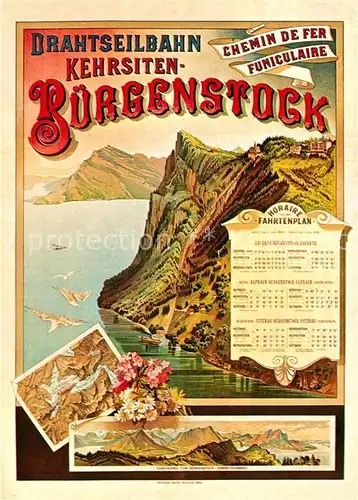 AK / Ansichtskarte Drahtseilbahn Kehrsiten Buergenstock Plakat 1892 O. Troeger Fahrtenplan  Kat. Bergbahn