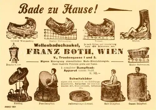 AK / Ansichtskarte Werbung Reklame Wellenbadschaukel Franz Both Wien 1901 Sitzbad Fuss Dampfbad  Kat. Werbung