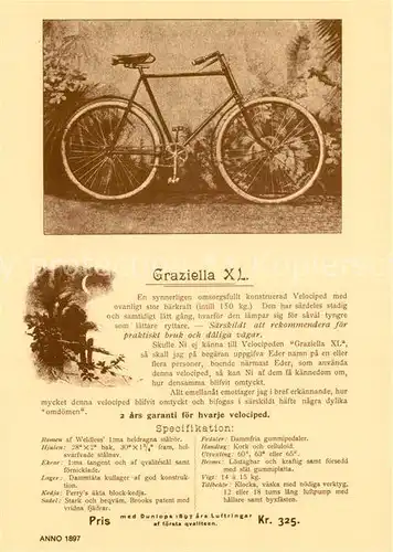 AK / Ansichtskarte Fahrrad Graziella XL 1897 Stockholm  Kat. Zweiraeder