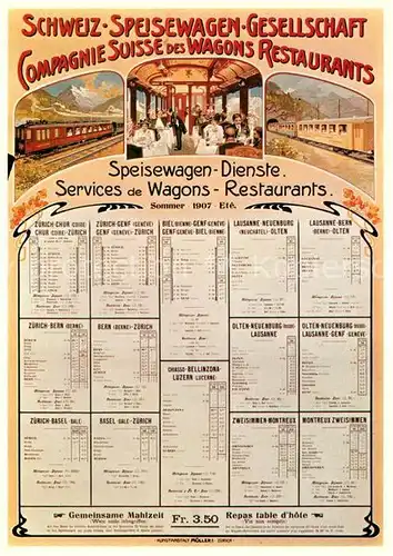 AK / Ansichtskarte Eisenbahn Plakat Speisewagengesellschaft 1907 Fahrplan  Kat. Eisenbahn