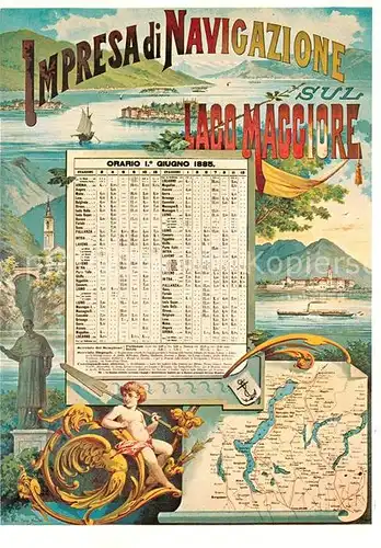 AK / Ansichtskarte Dampfer Seitenrad Plakat Schiffahrt Lago Maggiore 1855 Fahrplan  Kat. Schiffe