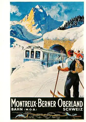 AK / Ansichtskarte Eisenbahn Chemins de Fer Montreux Oberland Bernois Affiche 1934 Edouard Elzingre  Kat. Eisenbahn