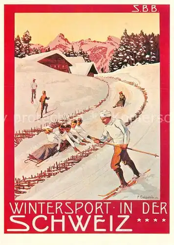 AK / Ansichtskarte Schlitten Schnee Skifahren Plakat SBB CFF 1904 P. Colombi  Kat. Sport