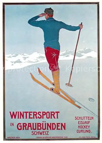 AK / Ansichtskarte Skifahren Plakat Verband Buendner Verkehrsvereine Chur 1907 Walter Koch  Kat. Sport