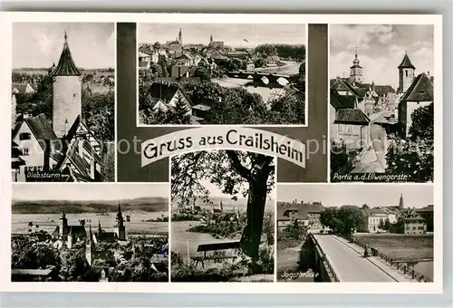 AK / Ansichtskarte Crailsheim Diebsturm Teilansicht Jagstbruecke Partie an der Ellwangerstrasse Kat. Crailsheim