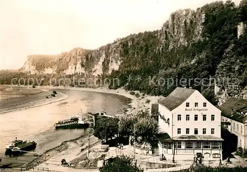 AK / Ansichtskarte Rathen Saechsische Schweiz Hotel Restaurant Erbgericht Elbe Dampferanleger Felsen Kat. Rathen Sachsen