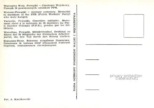 AK / Ansichtskarte Warschau Masowien Militaerfriedof Denkmal Kat. Warschau