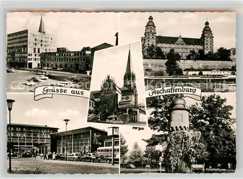 AK / Ansichtskarte Aschaffenburg Main Rathaus Schloss Hauptbahnhof Herstallturm Stiftskirche Kat. Aschaffenburg