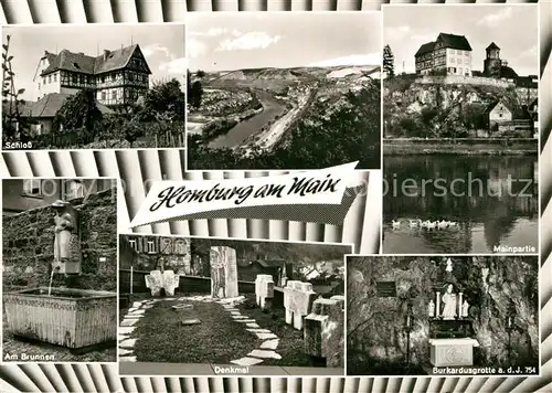 AK / Ansichtskarte Homburg Main Schloss Mainpartie Brunnen Denkmal Burkardusgrott Kat. Triefenstein