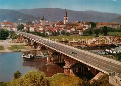 AK / Ansichtskarte Lohr Main Mainbruecke Frachtschiff Kirche Bayersturm Kat. Lohr a.Main