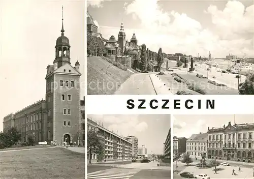AK / Ansichtskarte Szczecin Stettin Wieza Dzwonow Zamku Ksiazat Pomorskich Waly Chobrego Karola Swierczewskiego Plac Orla Bialego