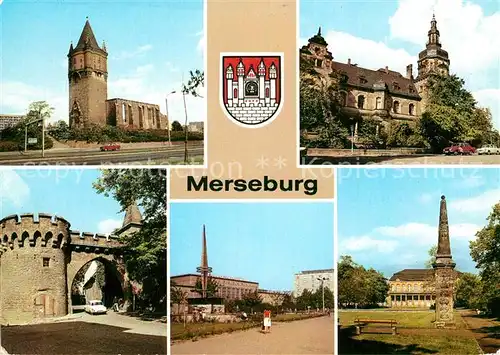 AK / Ansichtskarte Merseburg Saale Kirchenruine St Sixti Haus der Kultur Krummes Tor Gagarinplatz Schlossgarten Kat. Merseburg