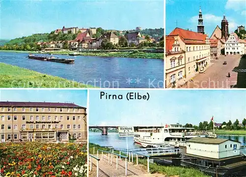 AK / Ansichtskarte Pirna Elbepartie Markt Rathaus Hotel Schwarzer Adler Dampferanlegestelle Kat. Pirna