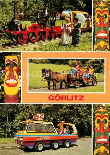 AK / Ansichtskarte Goerlitz Sachsen Oldtimer Pioniereisenbahn Ponygespann Tanja und Karina Mondauto Kosmokrator Kat. Goerlitz