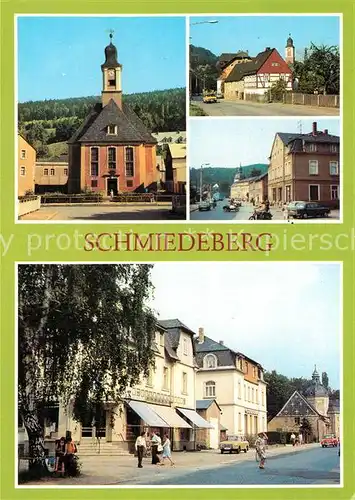 AK / Ansichtskarte Schmiedeberg  Dippoldiswalde Dreifaltigkeitskirche und Altenberger Strasse