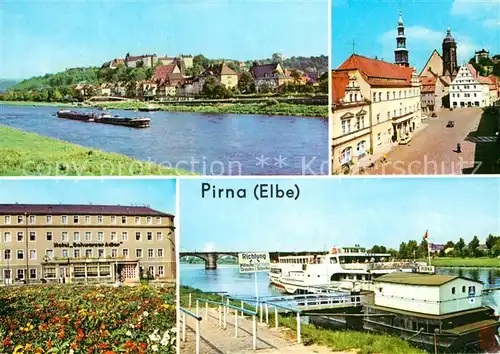 AK / Ansichtskarte Pirna Elbe Panorama Markt mit Rathaus Hotel Schwarzer Adler Dampferanlegestelle