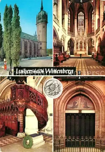 AK / Ansichtskarte Wittenberg Lutherstadt Schlosskirche mit Thesentuer Schlosskirche Luthers Grab Kat. Wittenberg