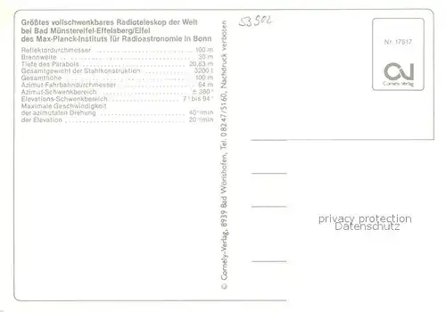 AK / Ansichtskarte Astronomie Radioteleskop Effelsberg Eifel  Kat. Wissenschaft Science