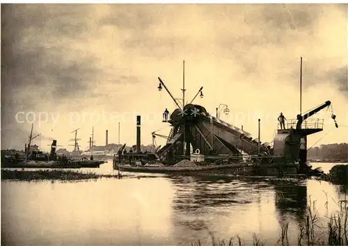 AK / Ansichtskarte Tagebau Daylight Mining Eimerbagger Schleppdampfer Schlepprahme Unterweser 1895 Kat. Rohstoffe Commodities