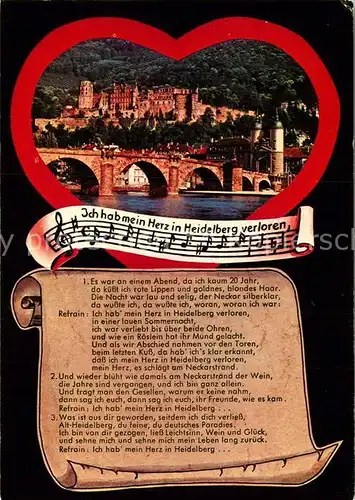 AK / Ansichtskarte Liederkarte Ich hab mein Herz in Heidelberg verloren  Kat. Musik