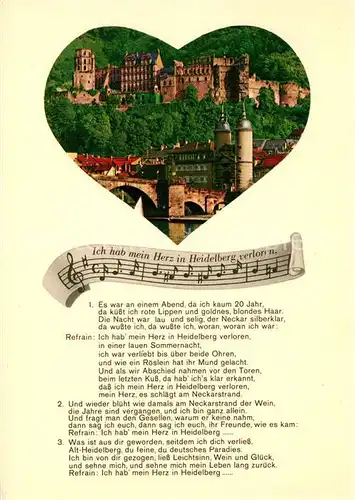 AK / Ansichtskarte Liederkarte Ich hab mein Herz in Heidelberg verloren  Kat. Musik