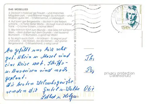 AK / Ansichtskarte Liederkarte Das Mosellied Reichsburg Cochem Beilstein Kroev Alf Bullay  Kat. Musik