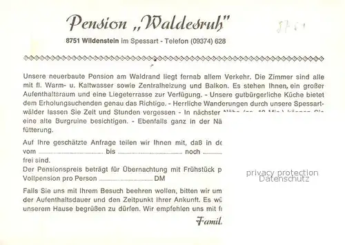 AK / Ansichtskarte Wildenstein Eschau Pension Waldesruh Kat. Eschau