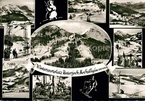 AK / Ansichtskarte Unterjoch Panorama Wintersportplatz Hochallgaeu Wildfuetterung Schneemann Kat. Bad Hindelang