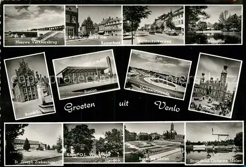 AK / Ansichtskarte Venlo Brug Romerhuis Rosarium Stadthuis Verkeersrotonde Station Ziekenhuis Molen Strandbad Kat. Venlo