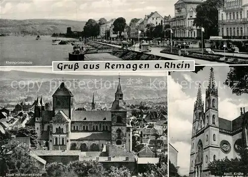 AK / Ansichtskarte Remagen Rheinpromenade Stadtbild mit Marienkirche Apollinariskirche Kat. Remagen