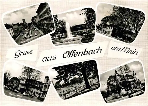 AK / Ansichtskarte Offenbach Main Kaiserstrasse Paulskirche Parkbad im Buesingpark Theater Isenburg Schloss Mainpartie Faehre Messehallen Kat. Offenbach am Main