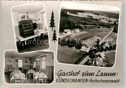 AK / Ansichtskarte Guendelwangen Gasthof zum Lamm Kachelofen Gaststube Fliegeraufnahme Kat. Bonndorf