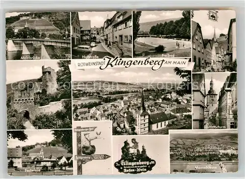 AK / Ansichtskarte Klingenberg Main Mainbruecke Hofstrasse Freibad Burg Mainschleuse Kat. Klingenberg a.Main