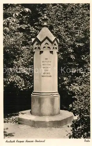 AK / Ansichtskarte Ansbach Mittelfranken Kaspar Hauser Denkmal Hofgarten Kat. Ansbach